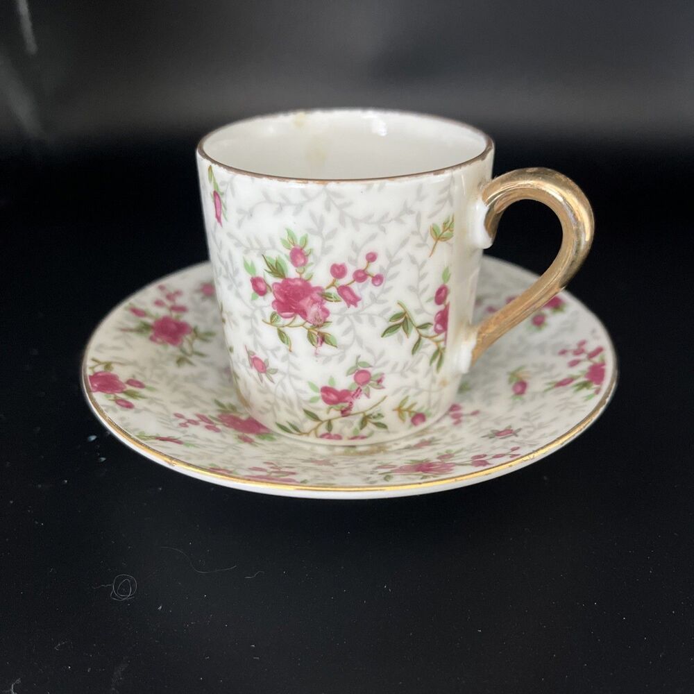 Inarco Demitasse Cup & Saucer VTG Rose Chinz E 728 Pattern Mid-Century 60s 70s